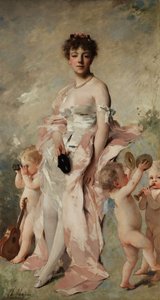 Giovane donna in abito da ballo con putti da Charles Joshua Chaplin